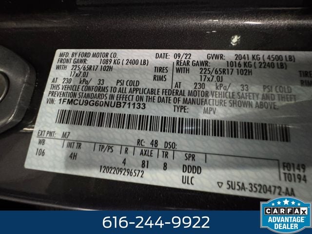 2022 Ford Escape SE 1.5 Liter EcoBoost AWD